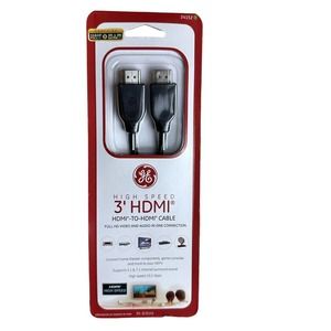 New GE 24152 High Speed 3 ft HDMI To HDMI Cable / Cord - Black